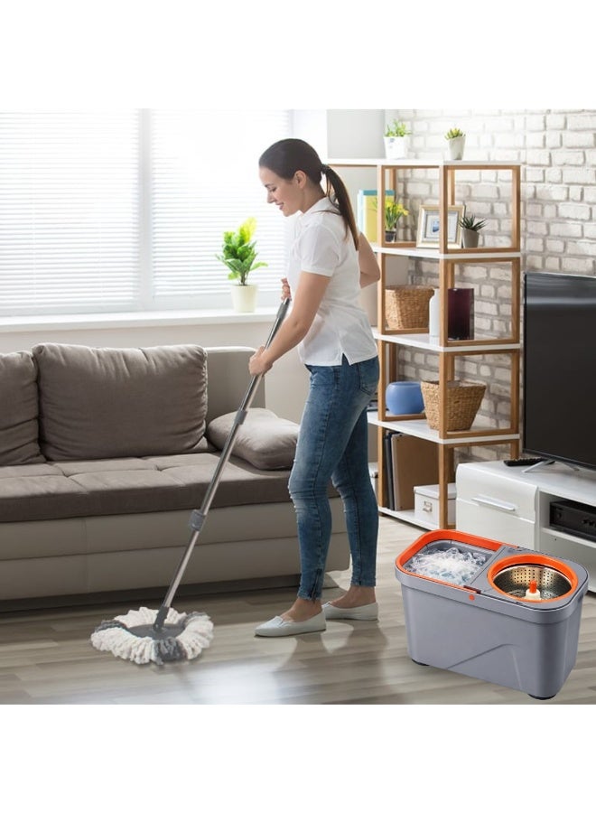 ARABIQO Spin Mop & Bucket Set System with Wheels, Hands-Free Wringer, Stainless Steel Handle, Microfiber Mop Heads, Removes 99% Bacteria, Easy Clean Floor Mop for Tile, Marble, Wood & All Floor Types - Image 3